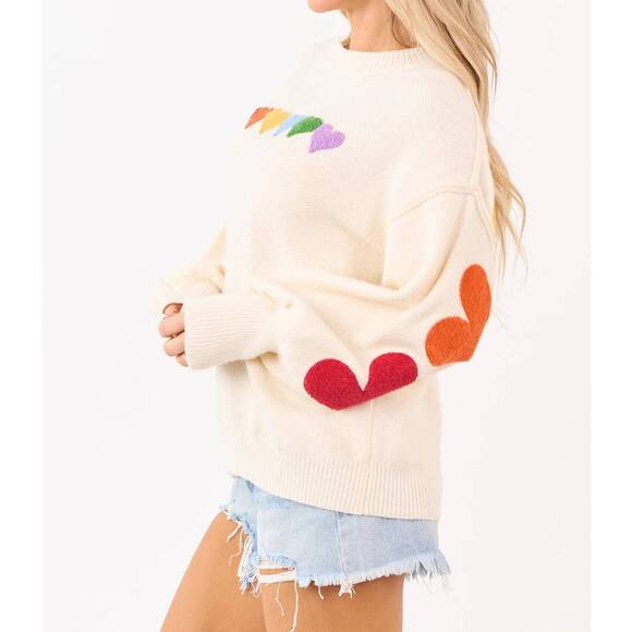 NEW MELLO rainbow heart sweater in cream - Picture 3 of 3